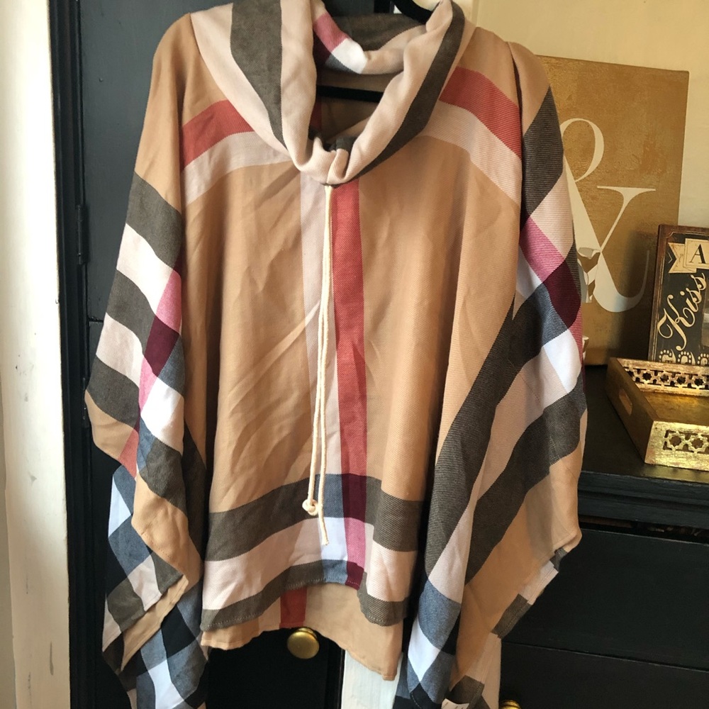 One size Burberry inspired poncho with monogram